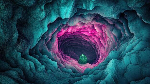 Deep, vibrant cave tunnel photo