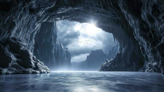 Frozen cavern, dramatic light photo