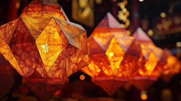 Ornate lanterns in a temple setting photo