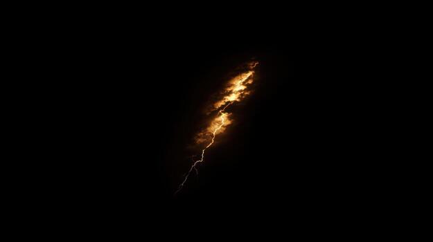 Fiery, jagged lightning bolt against a black void photo