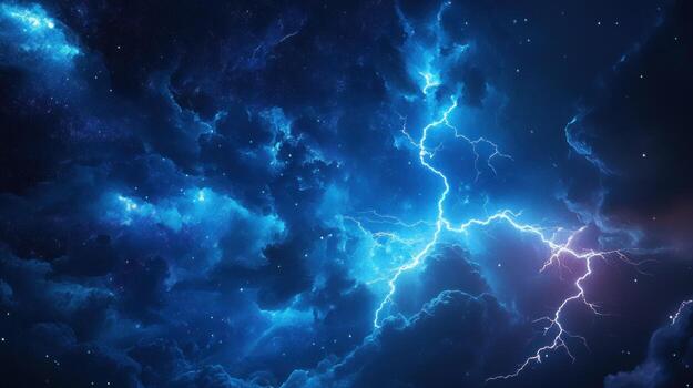 Night sky with stormy clouds and lightning photo