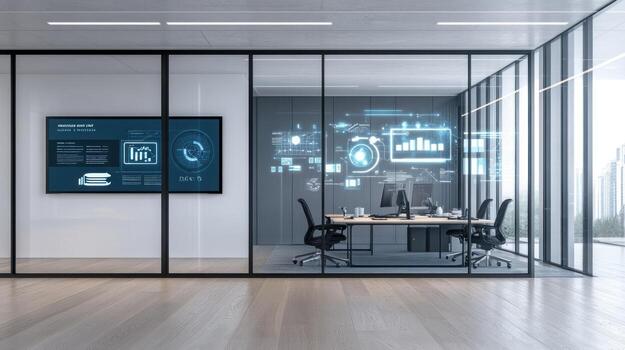 Modern office with interactive displays photo