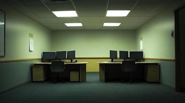 Empty office space at night photo