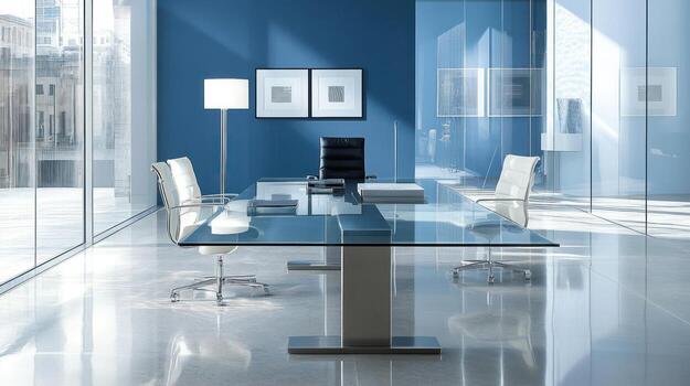 Modern office space with glass table and chairs photo