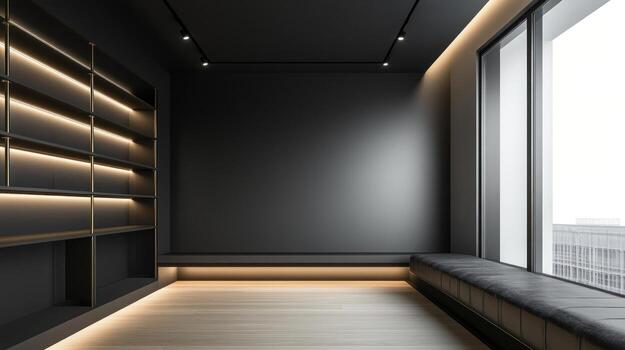 Modern, minimalist library interior. Empty, spacious photo