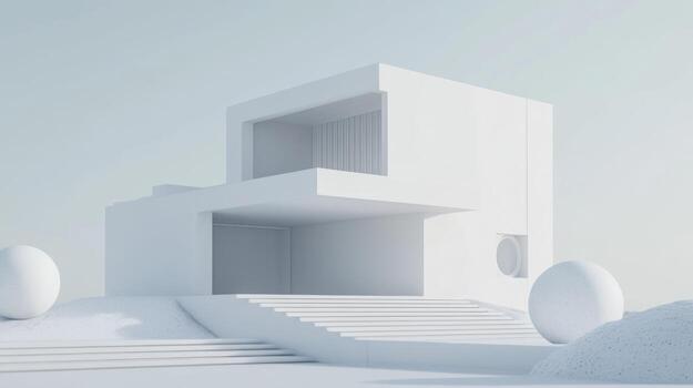 Modern house rendering on a light-filled landscape photo