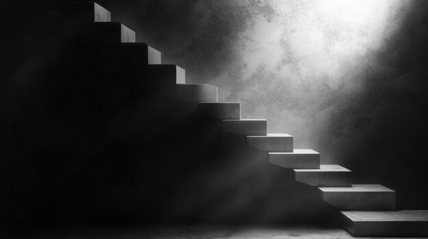 Concrete steps ascend into a bright light photo
