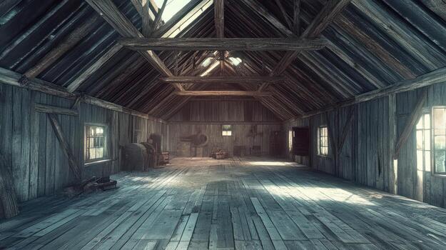 Empty rustic barn interior photo