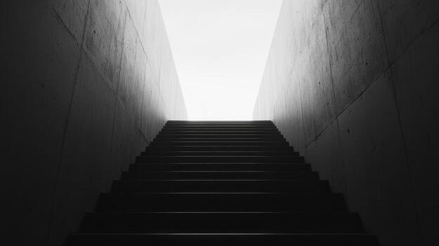 Empty concrete stairs ascend to light photo