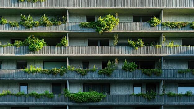 Modern apartment building with greenery photo