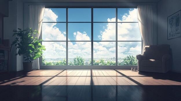 A bright, sunny room with a large window photo