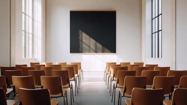 Empty conference room with a large blank canvas photo