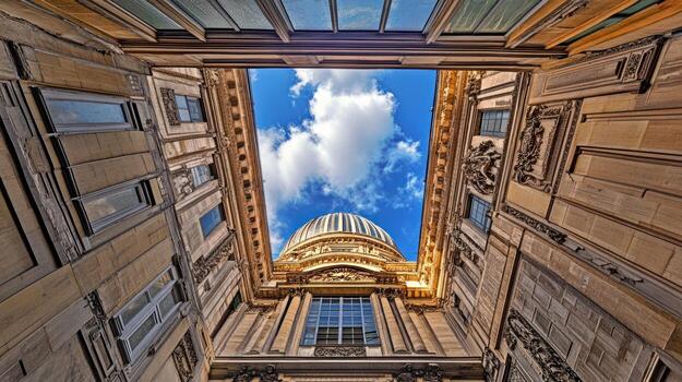 Architectural courtyard looking up to a dome photo