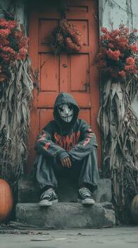Creepy Halloween vibes at the haunted doorstep photo