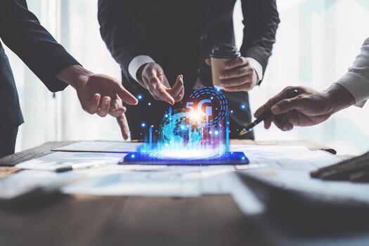 artificial inteligencia conceptual con computadora interfaz de negocio equipo, grande datos administración utilizar ai tecnología informática. 5g y Internet de cosas o iot concepto foto