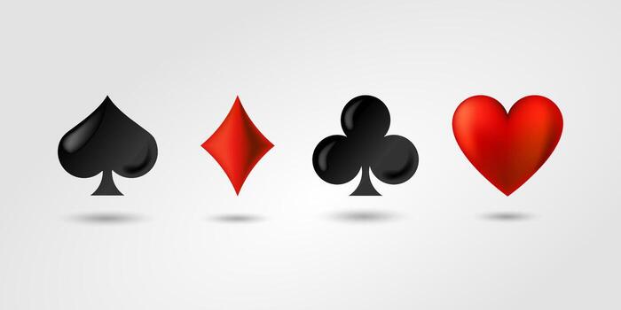 Four card suits in a row on white gradient background vector