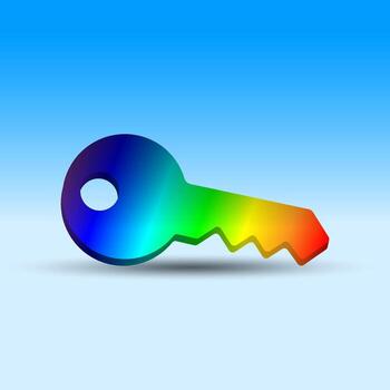 Rainbow gradient key icon on blue background with shadow vector