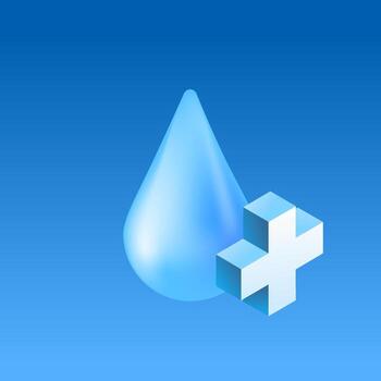 Water drop with wtite shield flat icon with light cross on white background vector