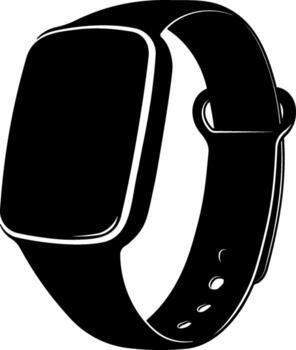 Black illustration of a smartwatch with a digital screen without background vector