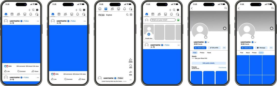 Complete set of Facebook mobile mockups, vector