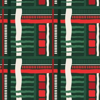 geométrico Navidad modelo. alegre Navidad comprobado, tartán sin costura modelo. Navidad modelo con resumen geométrico formas en verde, rojo y beige colores vector