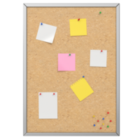 quadro de cortiça e pegajoso notas isolado em transparente fundo png