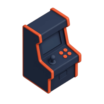 A small, retro-style arcade game machine with a joystick and buttons. png