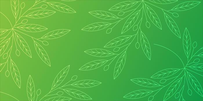 Olive Branch Outline Pattern on Green Gradient Background. vector