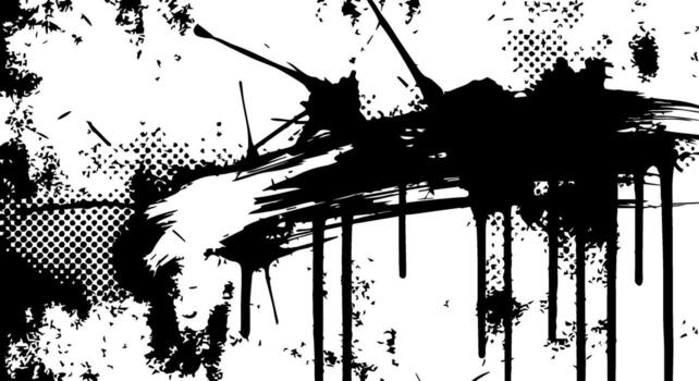 Abstract Black Ink Splatter with Halftone Texture on White Background. vector