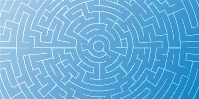 intrincado azul laberinto modelo con circular y angular caminos. vector