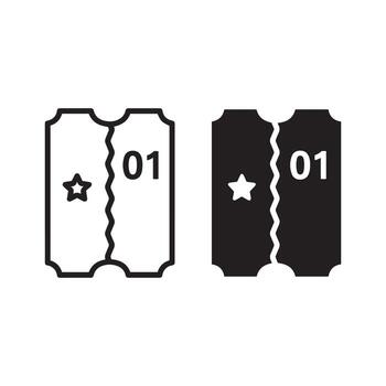 Two stylized tickets with a star and number 01 outline and solid icon set vector