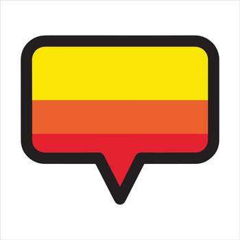 Colorful speech bubble icon with retro gradient stripes and alert notification symbol vector