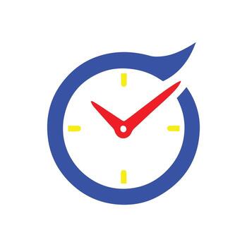 Modern clock icon with blue swirl symbolizing time and efficiency vector