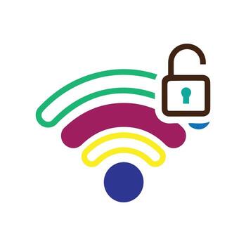 Secure wireless network connection unlocked open lock wi fi signal symbol icon vector