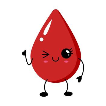Kawaii blood drop character with a playful expression and cute features in a vibrant design vector