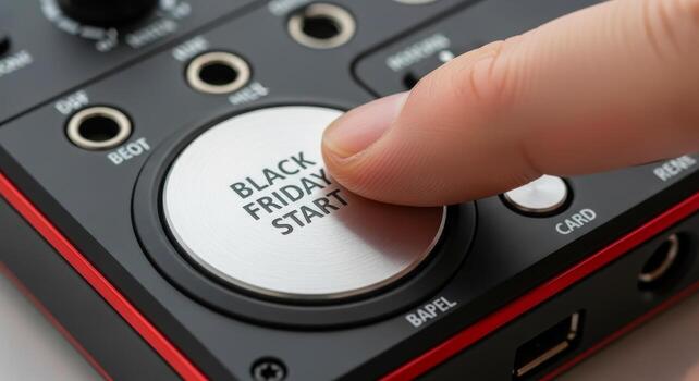 A person is pressing a black friday start button on a mixer photo
