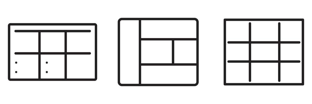 Grid Layout Icon Set Interface, Dashboard, and Design Structure Symbols for Web and App UI vector