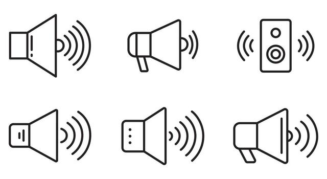Volume Speaker Icon Set Sound, Audio, Music, and Media Control Symbols for Apps and Interfaces vector