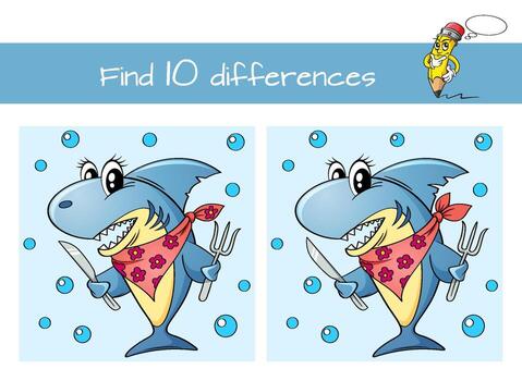Cartoon sharks finding differences vector