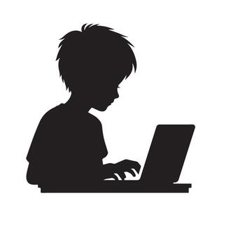 Silhouette of a boy using a laptop computer vector