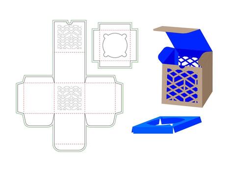 CupCake square size box dieline template with Seamless Geometric Pattern vector