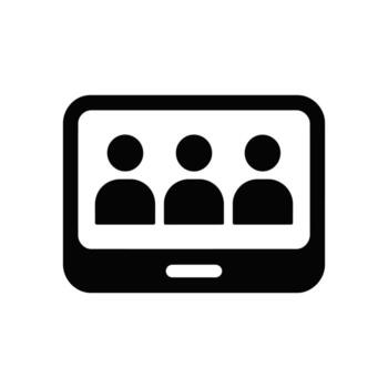 Tablet showing group call icon, illustration on white background for design vector