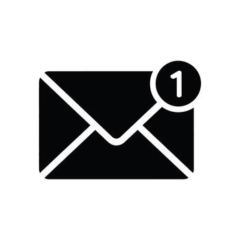 Black and white icon of new unread message, notification with number one vector