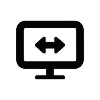 Monitor icon with double arrow pointing left and right on a white background vector