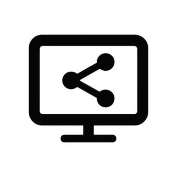 Black computer monitor icon displaying a sharing symbol on a white background illustration vector