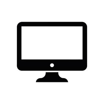 Black silhouette of a desktop computer with a white screen and white background vector