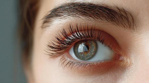 Close-up of a human eye with long lashes, focused on the iris photo