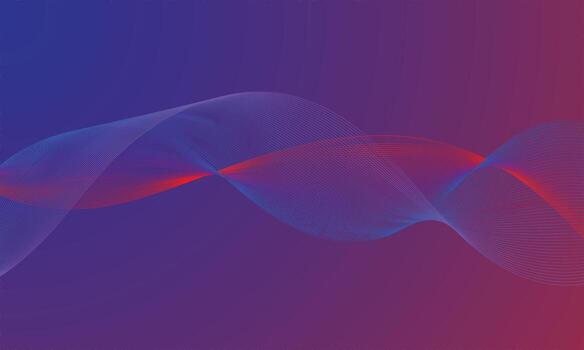 Abstract flowing ribbons in blue and red gradients over a blurred background vector
