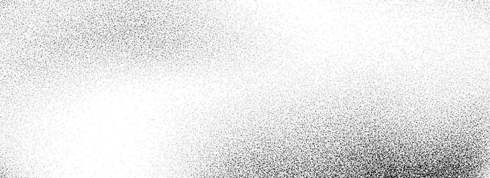 Black dotted grain gradient texture. Stippled sandy grit overlay. Grunge sprayed noise background. Rough distressed dot work backdrop with dust, particles, speckles. Subtle speck wallpaper vector