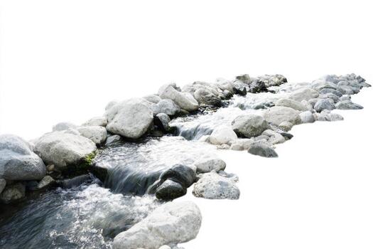 Natural filtration process in a serene river bed with smooth stones photo